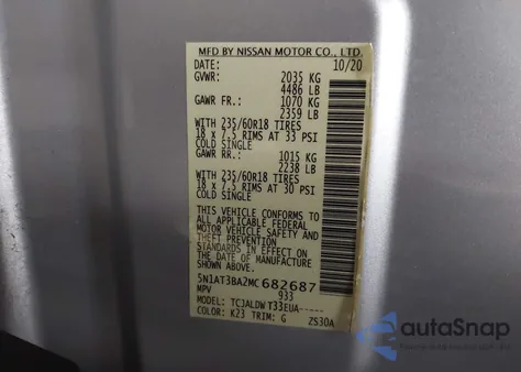 2021 Nissan Rogue Sv Fwd z USA, uszkodzony, nr VIN 5N1AT3BA2MC682687